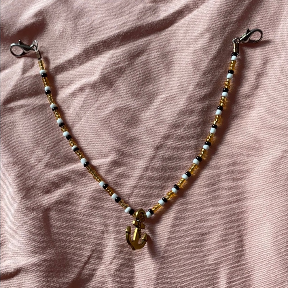 Black, White and Gold Anchor Anklet
